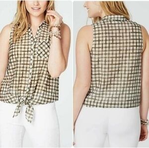 J. Jill Silk Blend Plaid Tie Front Blouse